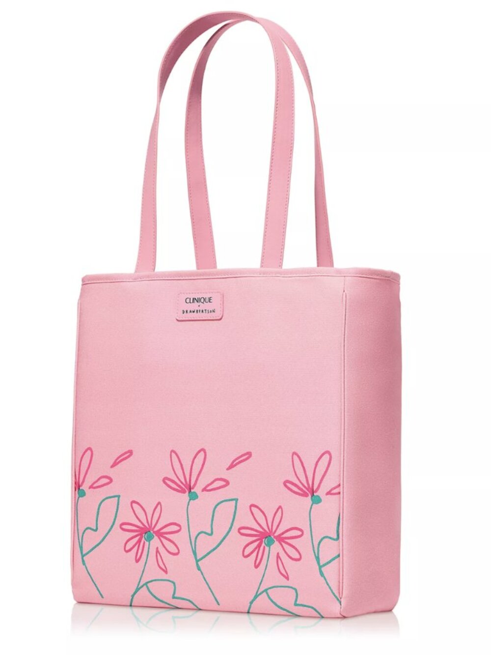 Clinique x Drawbertson Exclusive Pink Floral Design Limited Edition Tote Bag NWT